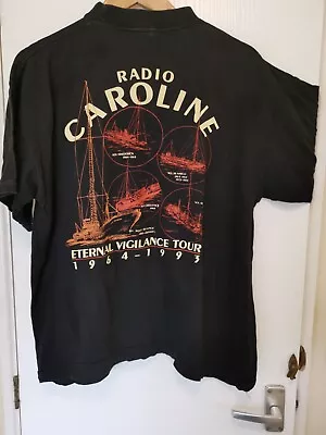 Radio Caroline Original T Shirt Size Med Black Eternal Vigilance Tour 1964- 1993 • £30