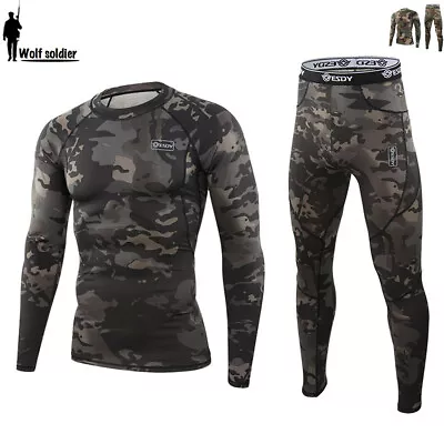 ESDY Mens Tight Thermal Warm Underwear Tops Bottom Soft Outdoor Sports Sets Camo • $28.49