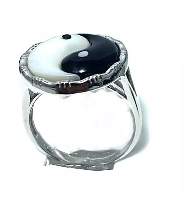 R8012S Yin Yang Onyx With Mother Pearl Sterling Silver Women's Ring • $55