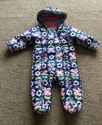 GIRLS BEAUTIFUL COSY SNOWSUIT M&S 6-9m  PADDED PRAM SUIT • £5