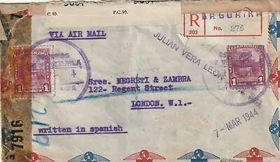 1944 Venezuela WWII Censored Registered Cover Sent From La Guaira To London • $6.20