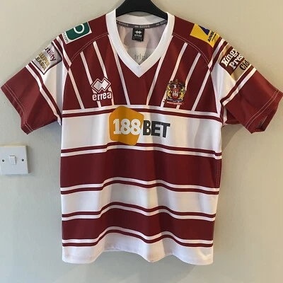 £9 • Buy 2016 Errea Wigan Warriors Large Short Sleeve Rugby Shirt Mens L Red/White