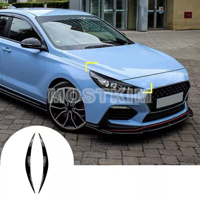 Black Headlight Eyebrow Eyelid Cover Trim For Hyundai I30 I30N MK3 2017-2019 • $28.39