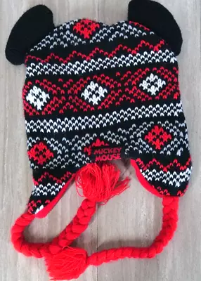 Mickey Mouse Beanie Disney Youth Red Black Mouse Ears Winter Hat Tassel • $10.50