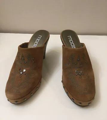 Moda  Spana  Glory Clog Brown Suede Studded Mule Heels ( 7 M) Western • $24