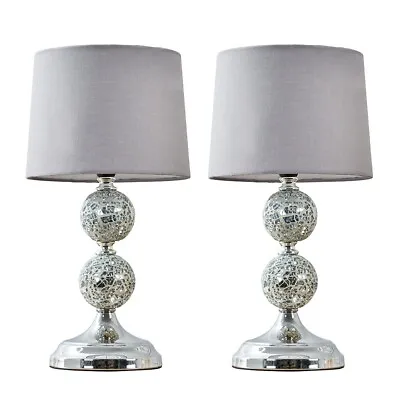 2 X Crackle Table Lamps 33CM Glass Mosaic Living Room Light Lampshade LED Bulbs • £29.69