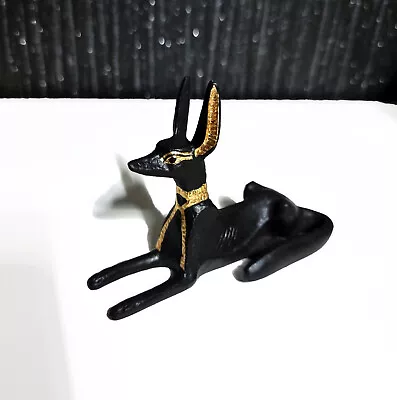 God Anubis Statue Black & Gold Leaf Egypt Replica Treasures Base Stamped S/m • £10.99