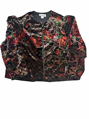 Jeri Marque Vintage 80s Velvet Jacket Floral Pattern Shoulder Pads L • $18
