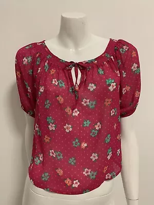 HOLLISTER Sz 10/S Semi Sheer Pink Short Sleeve Crop Top/blouse AS NEW • $19.95