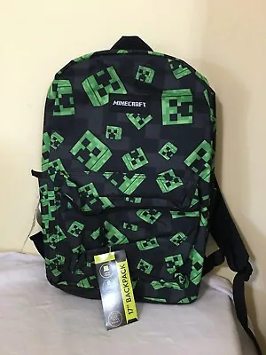 New Minecraft Creeper Backpack Book Bag 17  Boys School Green Black • $22.73