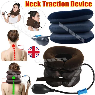 Air Inflatable Pillow Cervical Neck Head Pain Traction Support Brace Device UK • £6.49