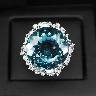 Aquamarine Aqua Blue Round 24.80 Ct. 925 Sterling Silver Ring Size 6.75 Jewelry • $42.99