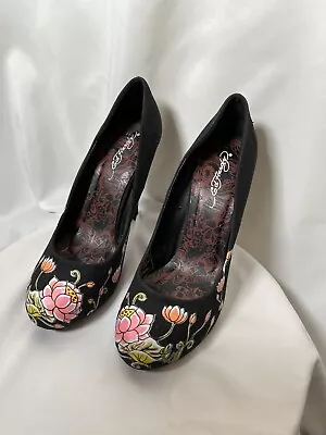 Ed Hardy Black Floral 4.5 Inch Stilettos Women’s Size 8 • $25