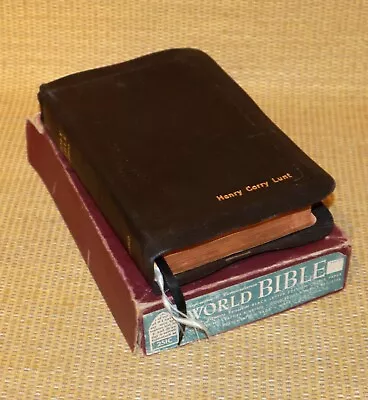 KJV World Bible | Vintage Black LEATHER Center References YAPP Covers In BOX • $97.49