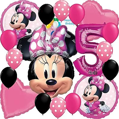 Disney Minnie Mouse Party Supplies Licensed Balloon Bouquet Bundle 5th Birthday • £20.43