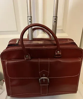 Franklin Covey Rolling Leather Briefcase Carry Travel Bag Laptop Burgundy • $134.88