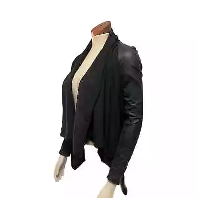 Muubaa Sz 10 Black Sheer Drape Leather Mixed Media Jacket Women's  Cropped  • $85