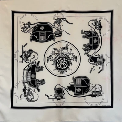 $157.95 • Buy - Hermes 90cm Scarf Carre Ex Libris Noire Blanc Black White - Stained