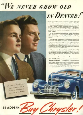 We Never Grow Old In Denver! Chrysler Royal Ad 1939 NY • $9.99