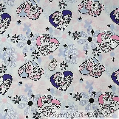 BonEful FABRIC FQ Cotton Quilt White Pink Purple MY LITTLE PONY Girl Heart Horse • $15.20