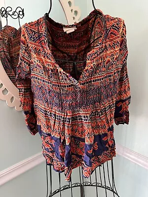 ANTHROPOLOGY VANESSA VIRGINIA Amber BOHO TOP SIZE S Frocked Flowy Blouse • $15.88