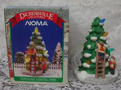 Dickensville CHRISTMAS TREE Lighted Porcelain Village Vintage 1990 Rex & Lee BOX • £20.27