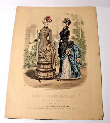 Antique French Hand Colored LA MODE ELEGANTE ILLUSTRADA Fashion Print (453) • $18