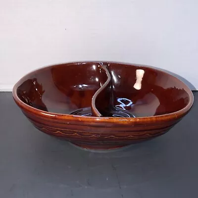 Vintage Marcrest Stoneware Daisy Dot Brown Divided Serving Dish Ovenproof MCM • $13