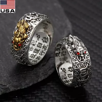 Lucky Feng Shui Pixiu Adjustable Ring Buddhist Mantra Attract Wealth Open Ring • $7.09