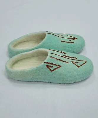 Men's Felt Slippers Mint Blue 100% Sheep Wool Handmade Comfortable US Sizes 7-11 • $39.99