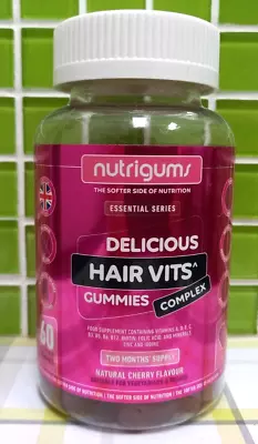 Nutrigums Delicious Hair Vits Gummies Complex 2 Months Supply 60 Gummies Cherry • £8.50