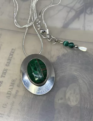 SouthWest 925 Sterling Silver Channel Inlay Oval Malachite Necklace 19” 8g • $31.16