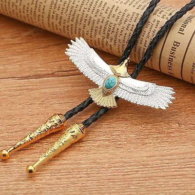 Flying Eagle Turquoise Mens Bola Bolo Tie Wedding Necklace Western Cowboy Gift • $15.98