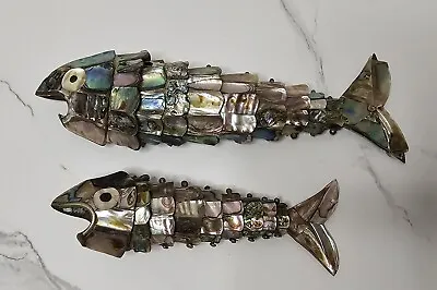 Two Vintage Abalone Articulated Fish Bottle Openers 8  & 5  • $88