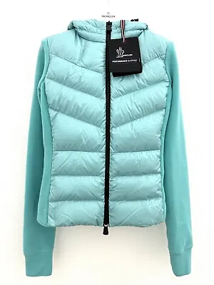 New Moncler Women Blue Padded Fleece Hoodie Cardigan Down Puffer Jacket Coat Xs • $599