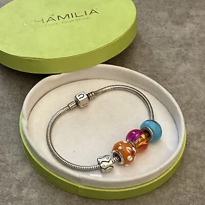 CHAMILIA 925 Sterling Silver Snake Chain Bracelet With 4 Charms • £28