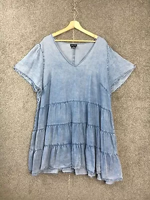 City Chic Womens Dress 22 Blue A Line Short Sleeve V Neck Chambray Denim Plus XL • $26.95