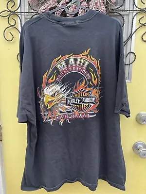 VINTAGE Harley Davidson Motorcycles Shirt Maui Hawaii XXL Eagle Fire 2008 • $20