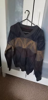 Mens Schlips Vintage 90s Abstract Pattern Pullover Winter Wool Cosby Knit Jumper • £15