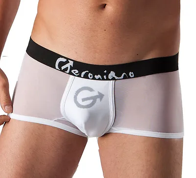 £5 • Buy GERONIMO Mens Underwear See Through Low Rise Boxer Trunks Black White Net 