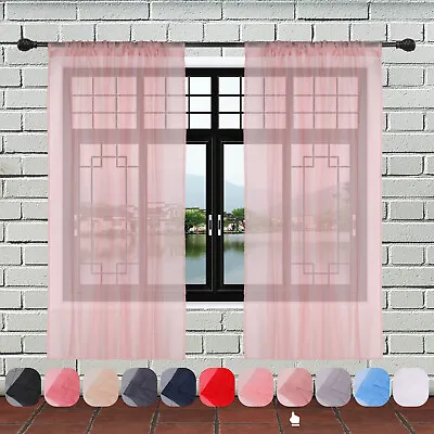 Pair (2 Panels) Of Voile Slot Top Net Curtain Panels Various Colours & Sizes • £11.59