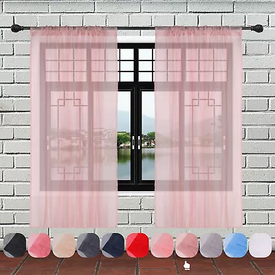 Pair (2 Panels) Of Voile Slot Top Net Curtain Panels Various Colours & Sizes • £11.59