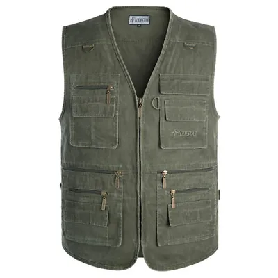 Men's Sleeveless Jackets Safari Fishing Casual Mesh Gilets Multi Pockets Vest • $35.67