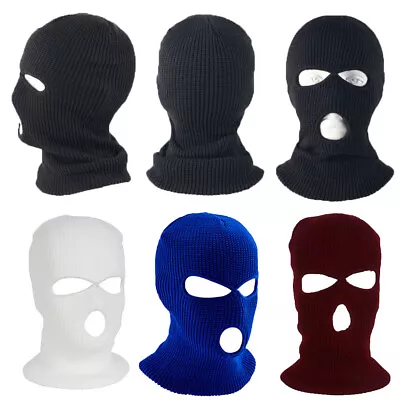 Winter Ski Face Mask 3 Hole Balaclava Hood Beanie Tactical Warm Black White Hat  • $5.35