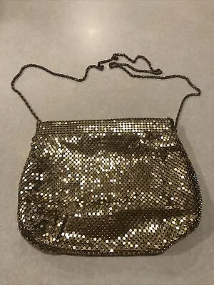 Vintage Gold Metallic Mesh Crossbody Purse Bag Festive Holiday Sparkle • $13.59