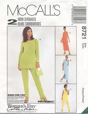 McCalls 8721 Tunic Pants Skirt Misses 2 Hour Sewing Pattern Uncut • $9.24