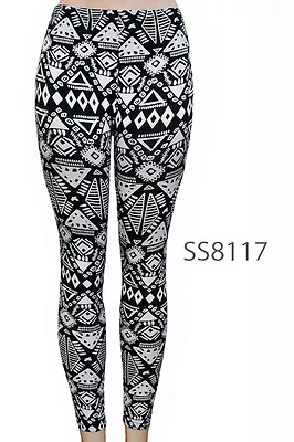 Women Plus Size Brushed Poly Fashion Aztec Print Leggings One Size Ssp8117 • $10.50