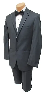 Men's Grey Tuxedo Suit With Flat Front Pants & Vest Three Piece Closeout 37L 31W • $54.95