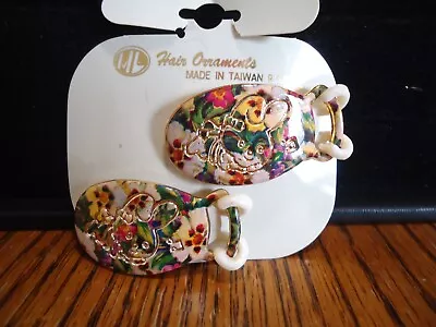 Vintage Hair Ornaments Set Of 2 Plastic Floral Print Barrettes Made In Taiwan Ne • $7.99