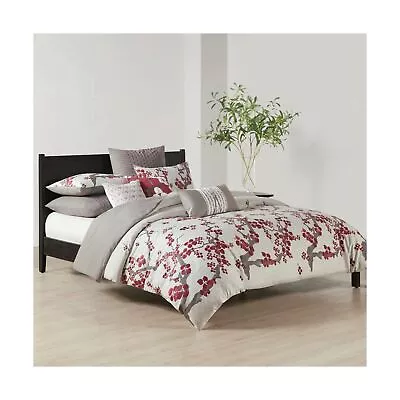 N Natori Cherry Blossom Duvet Cover Queen Size - Red Grey  Cherry Blossom D... • $157.42